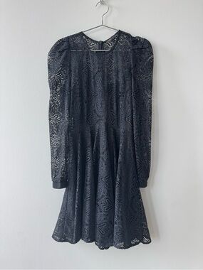 Maje Black Crochet Lace Long-Sleeve Fit and Flare Dress with Slip - Size 1 XS/S